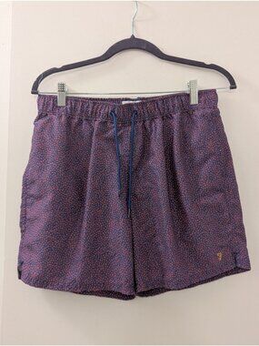 Farah Mens Blue & Red Printed Recycled Fabric Swim Shorts Size Medium